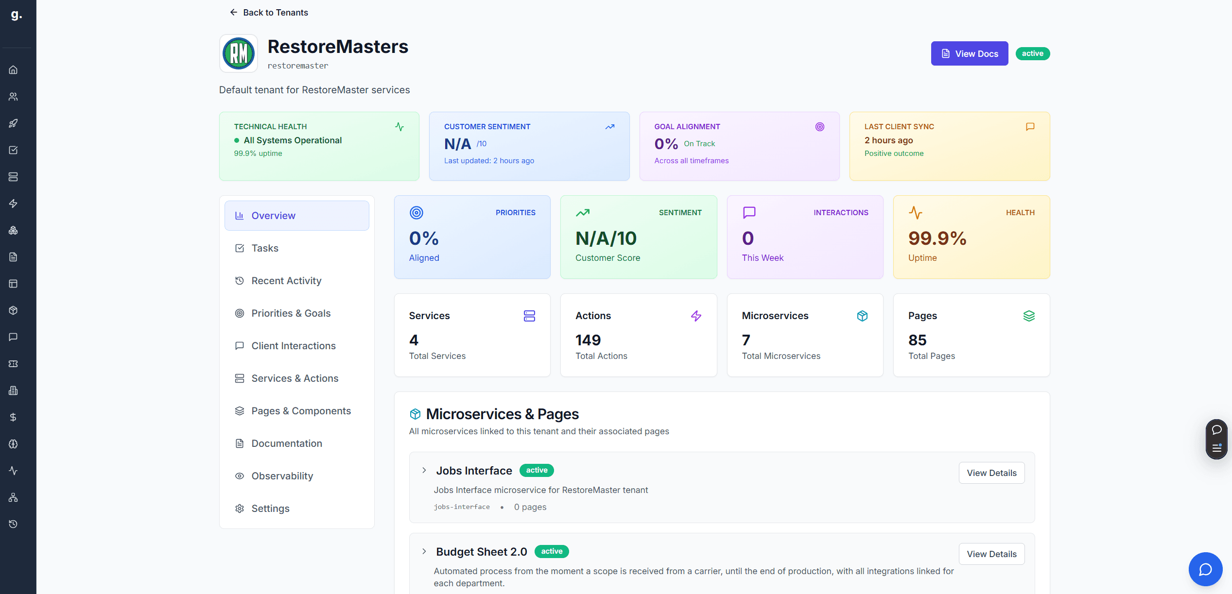 Tenant Dashboard - Individual tenant view